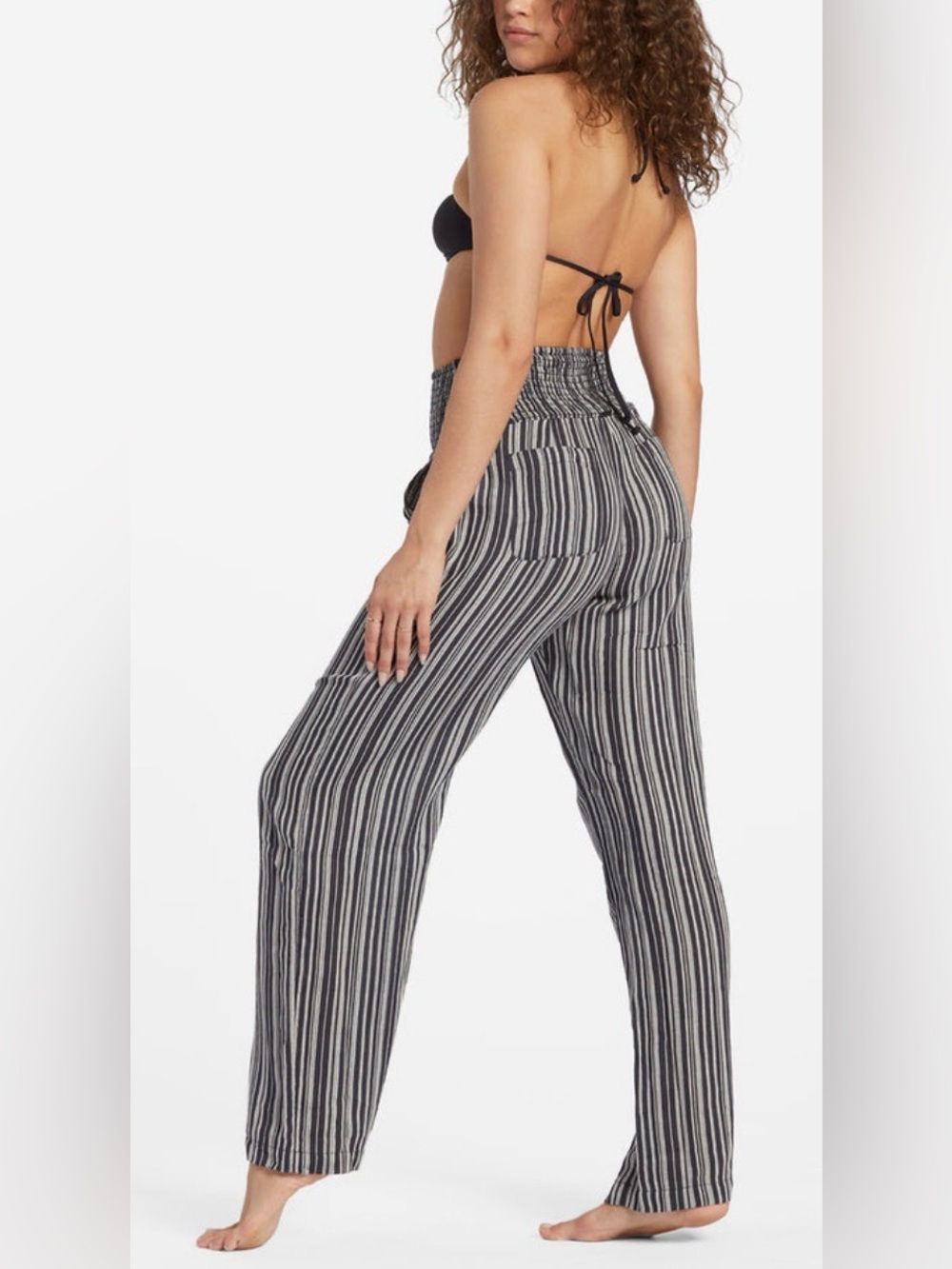 Billabong New Waves 2 Striped Wide Leg Beach Pants M Black White